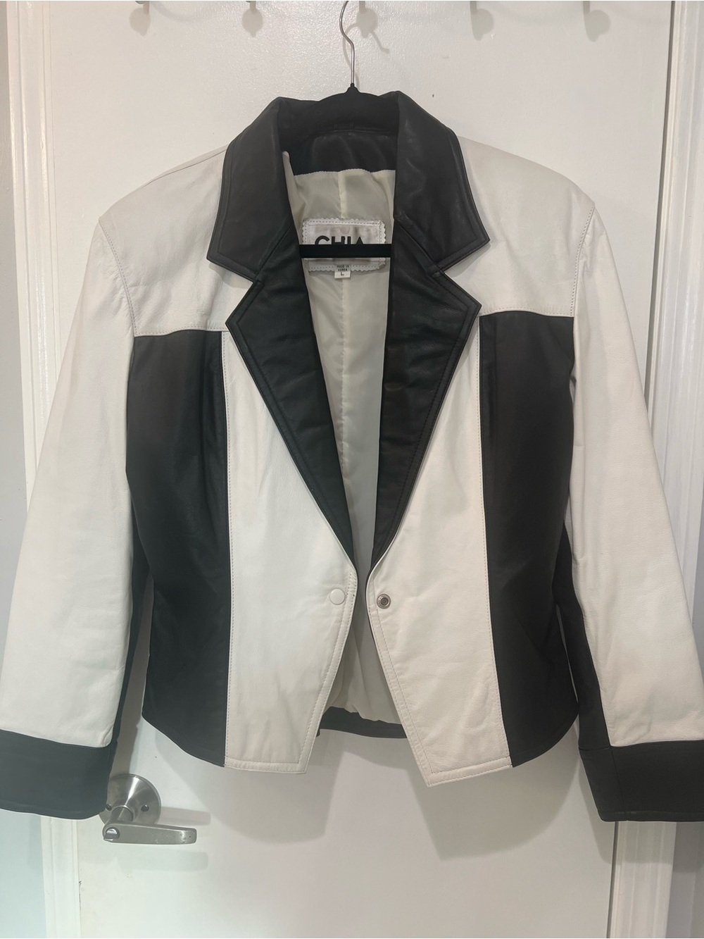 Vintage CHIA White and Black Leather Colorblock Blazer Jacket